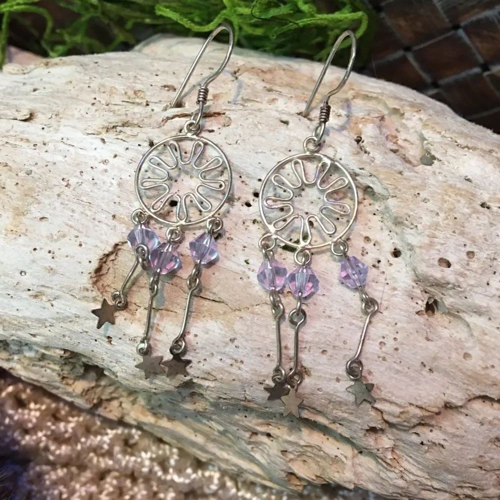 Sterling silver & crystal drop star earrings